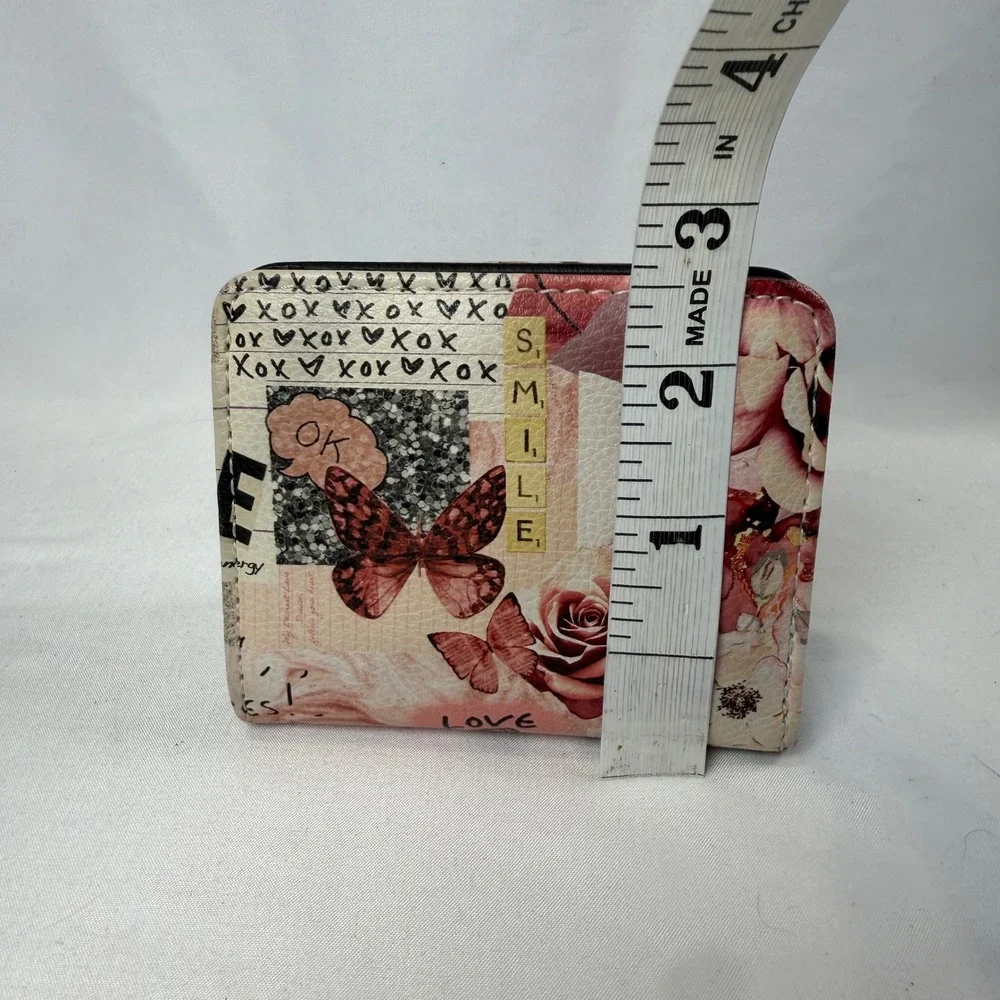 Luv Betsey Bifold Wallet Womens Small Pink Butterfly Floral Collage Smile XOXO